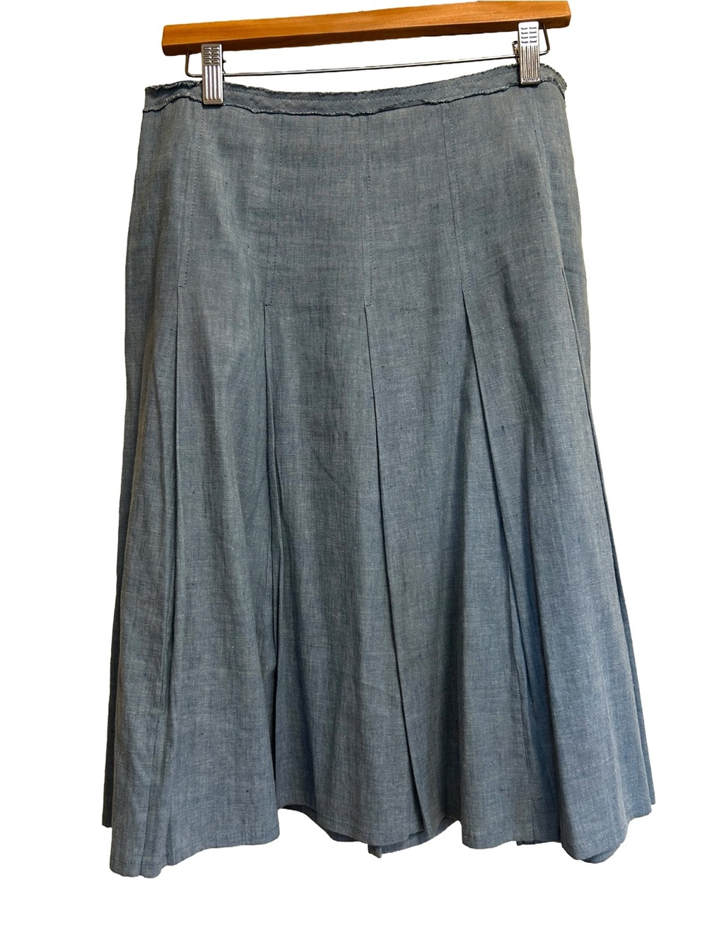 Vintage Y2K BCBGMAXAZRIA Light Blue Pleated Linen Midi Skirt Boho 6
